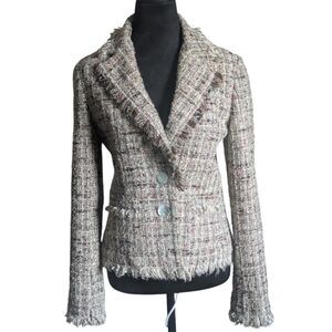 Avenue Montaigne Paris Metallic Tweed Fringe Blazer Luxury Wool Mohair US 8